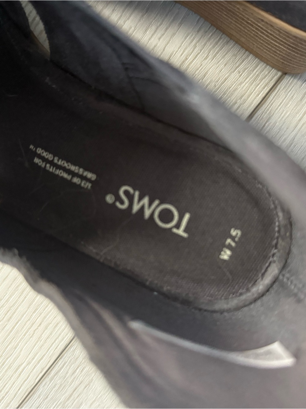 TOMS Charcoal Suede Cutout Wedge Sandals - Picture 4 of 5